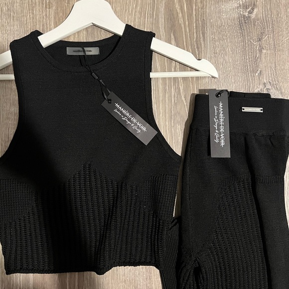 Maniere De Voir Knitted Top Crop and Kitted Pants set in black - Picture 2 of 6